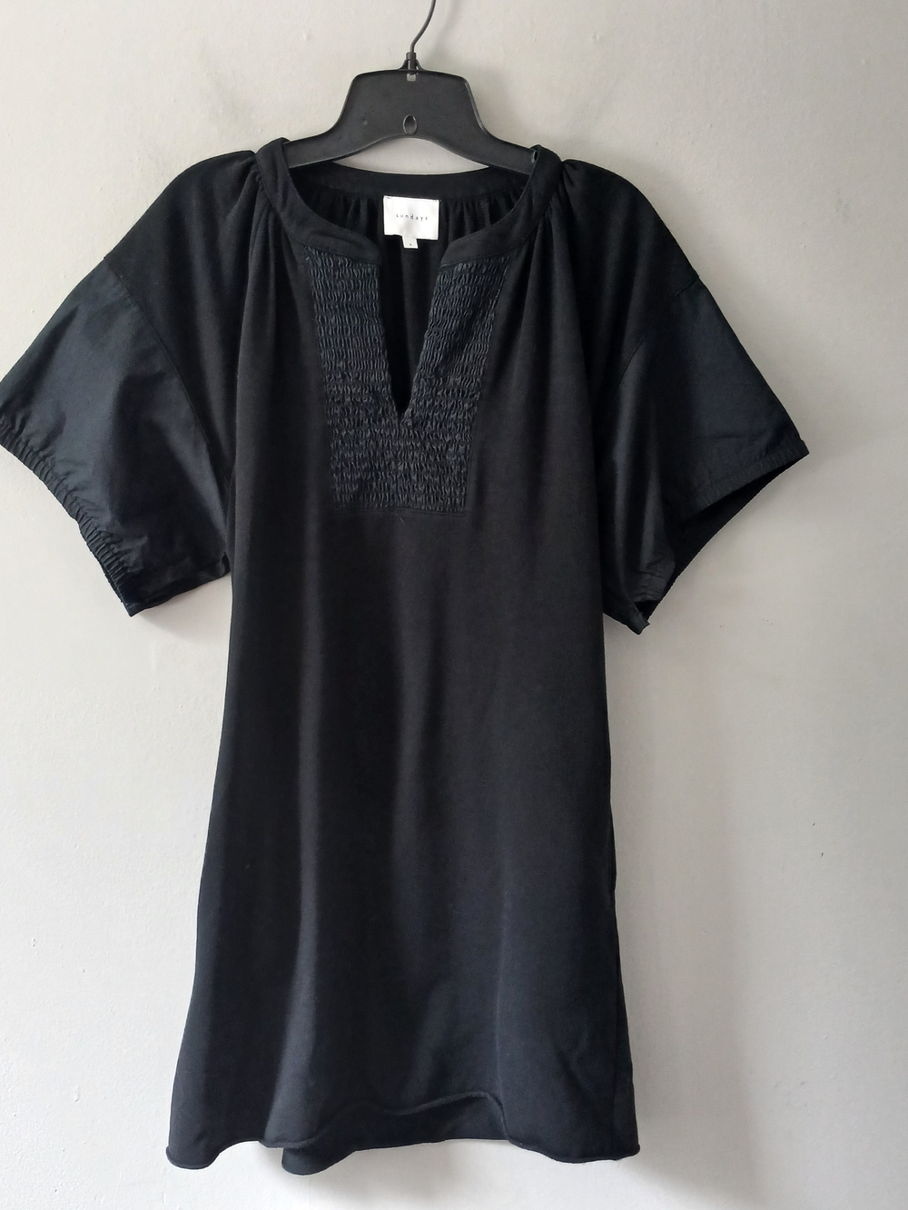 Sundays Women's Size Small Black Short Puff Sleeve Mini Dress Cotton Blend